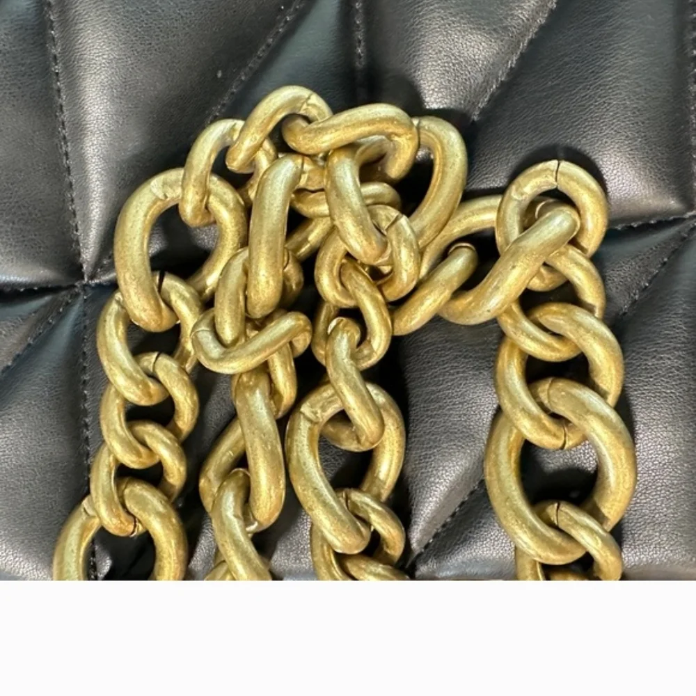 Zara Black Quilted Clutch with Gold Chain